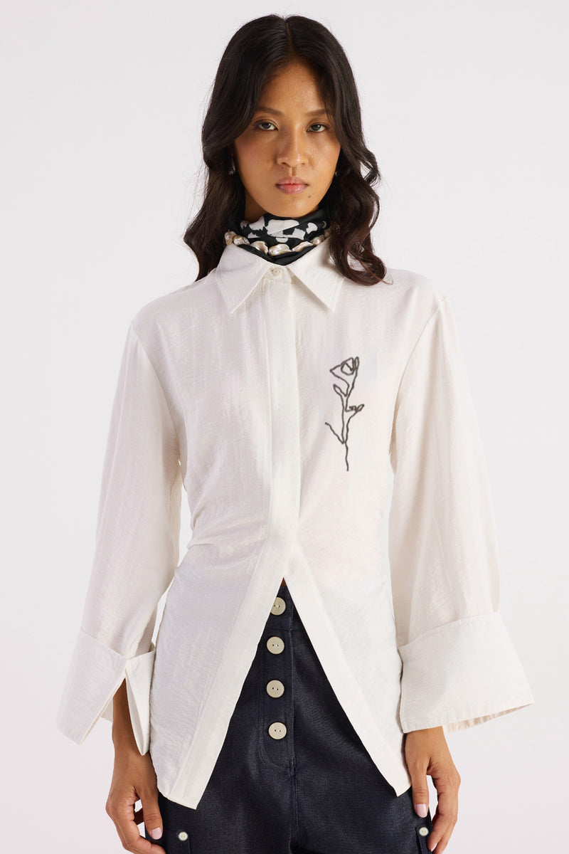 White Embroidered Fit & Flare Shirt