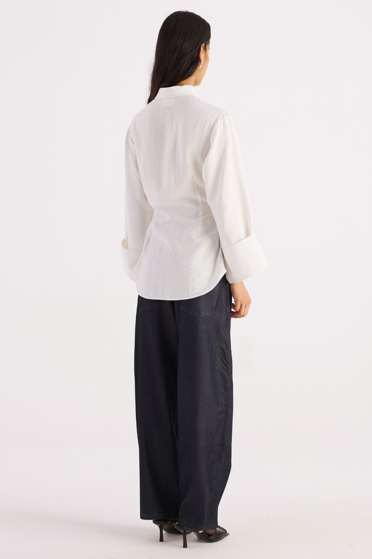 white embroidered fit & flare shirt — image 2