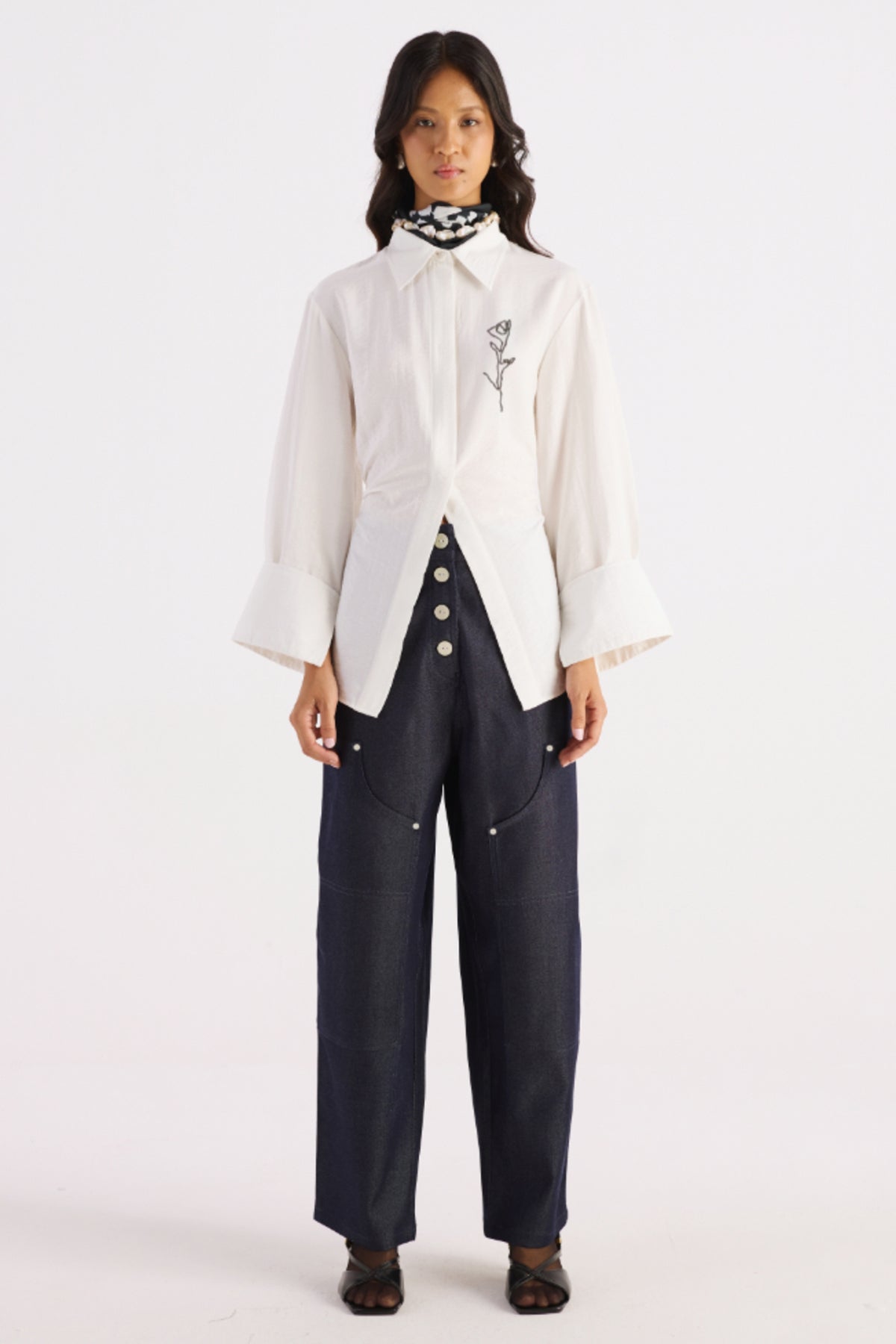 white embroidered fit & flare shirt — image 4