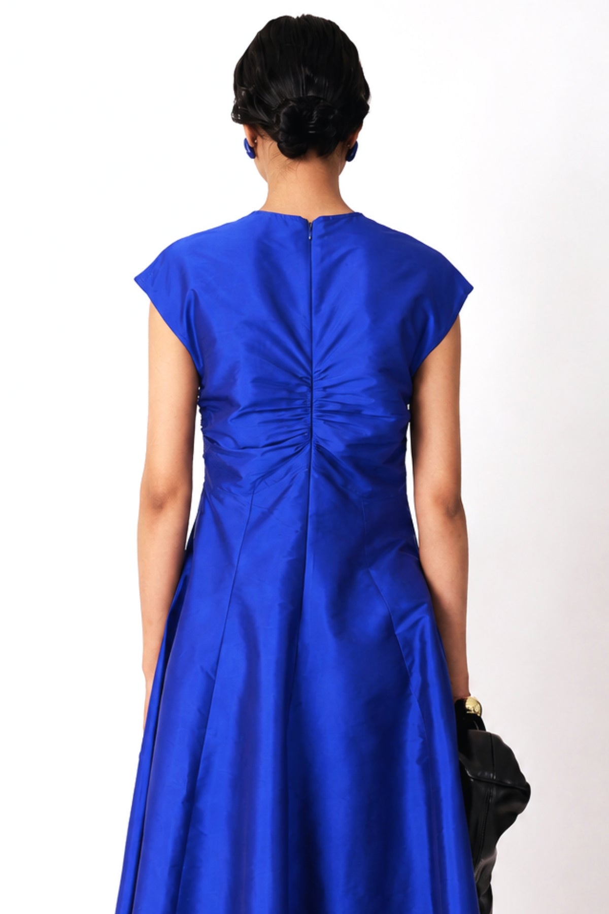 royal blue embroidered ruched v-neck dress — image 4