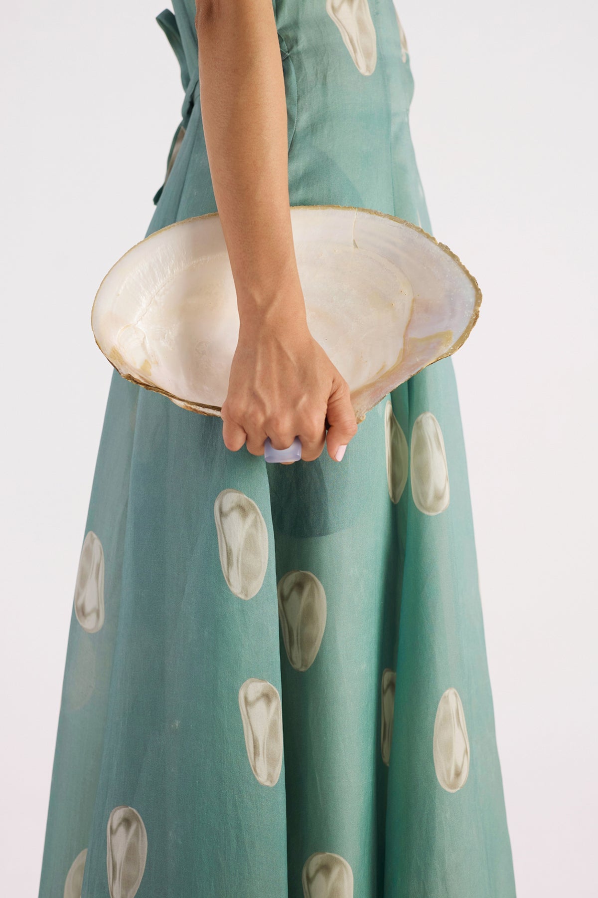 sea green pearl print organza shirt dress — image 6