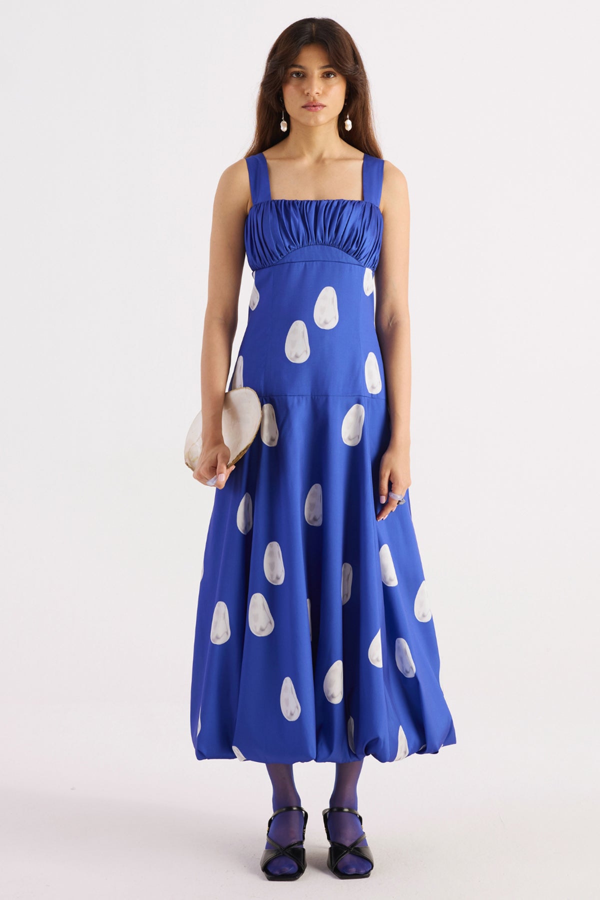 royal blue pearl print balloon hem dress — image 1
