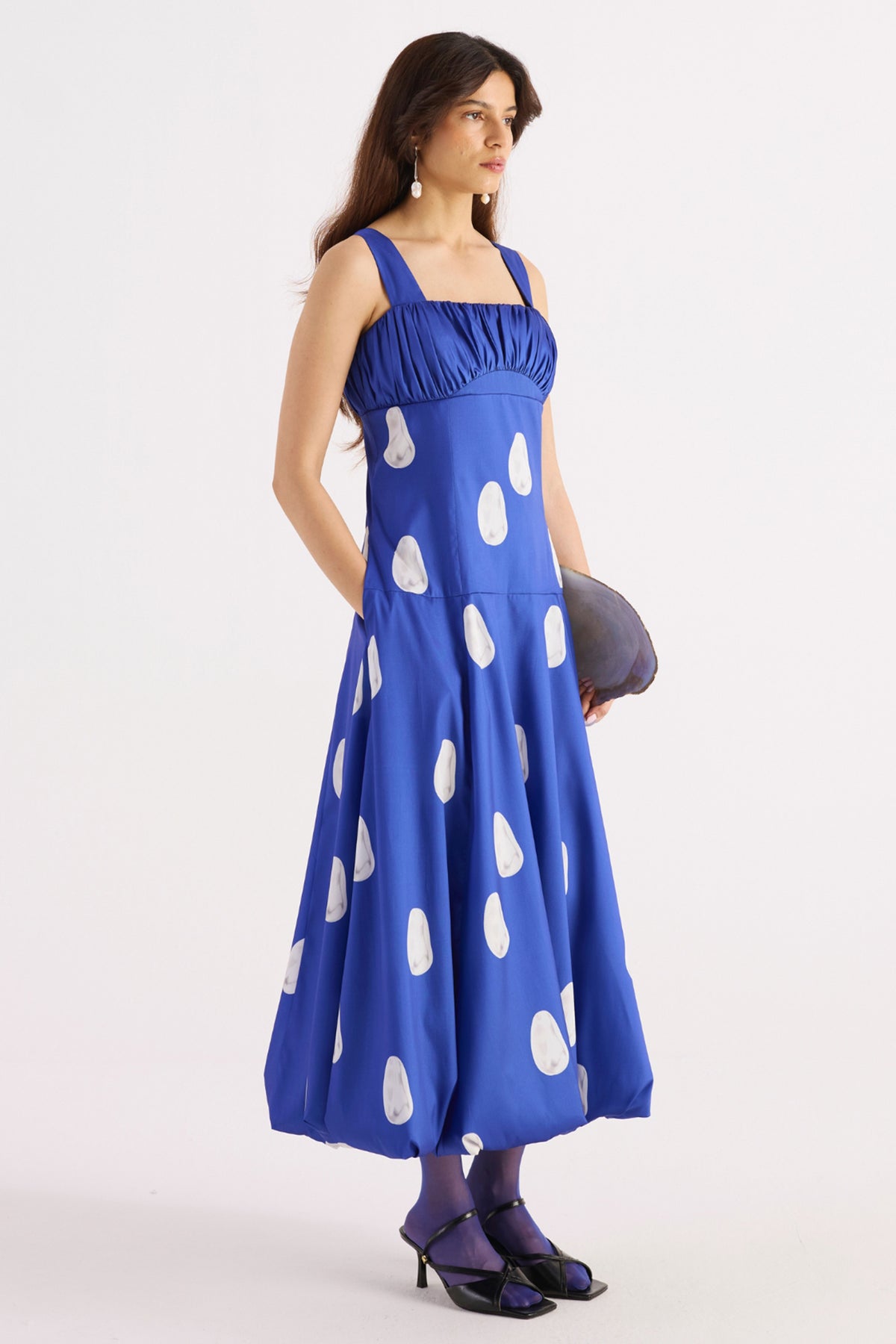 royal blue pearl print balloon hem dress — image 3