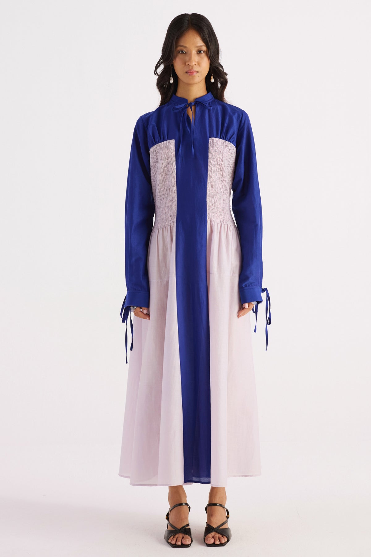 lilac & royal blue colour block ruched dress — image 1