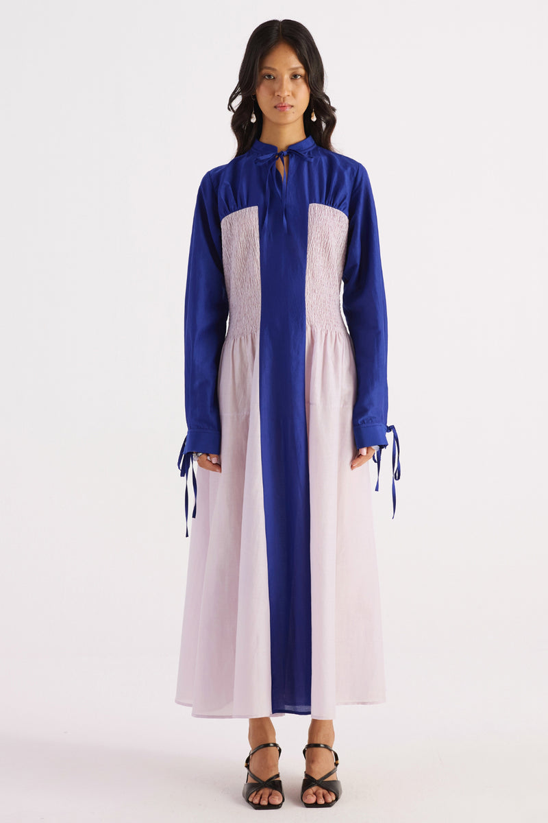 Lilac & Royal Blue Colour Block Ruched Dress