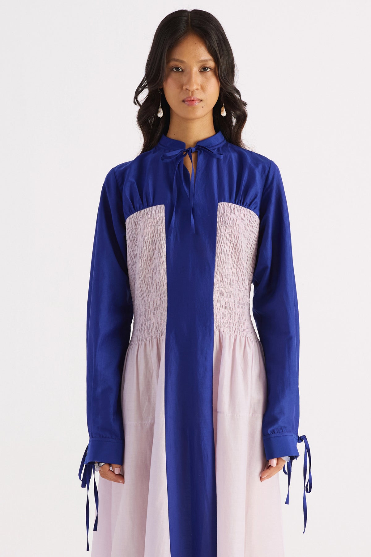 lilac & royal blue colour block ruched dress — image 3