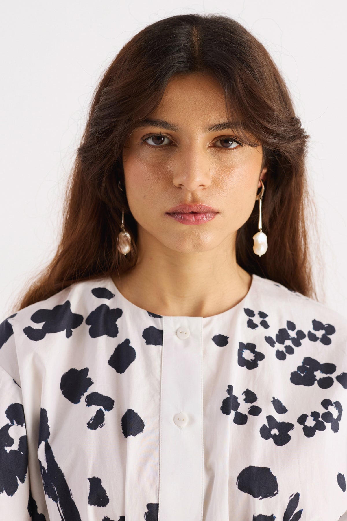black & white floral print pleated dress — image 5