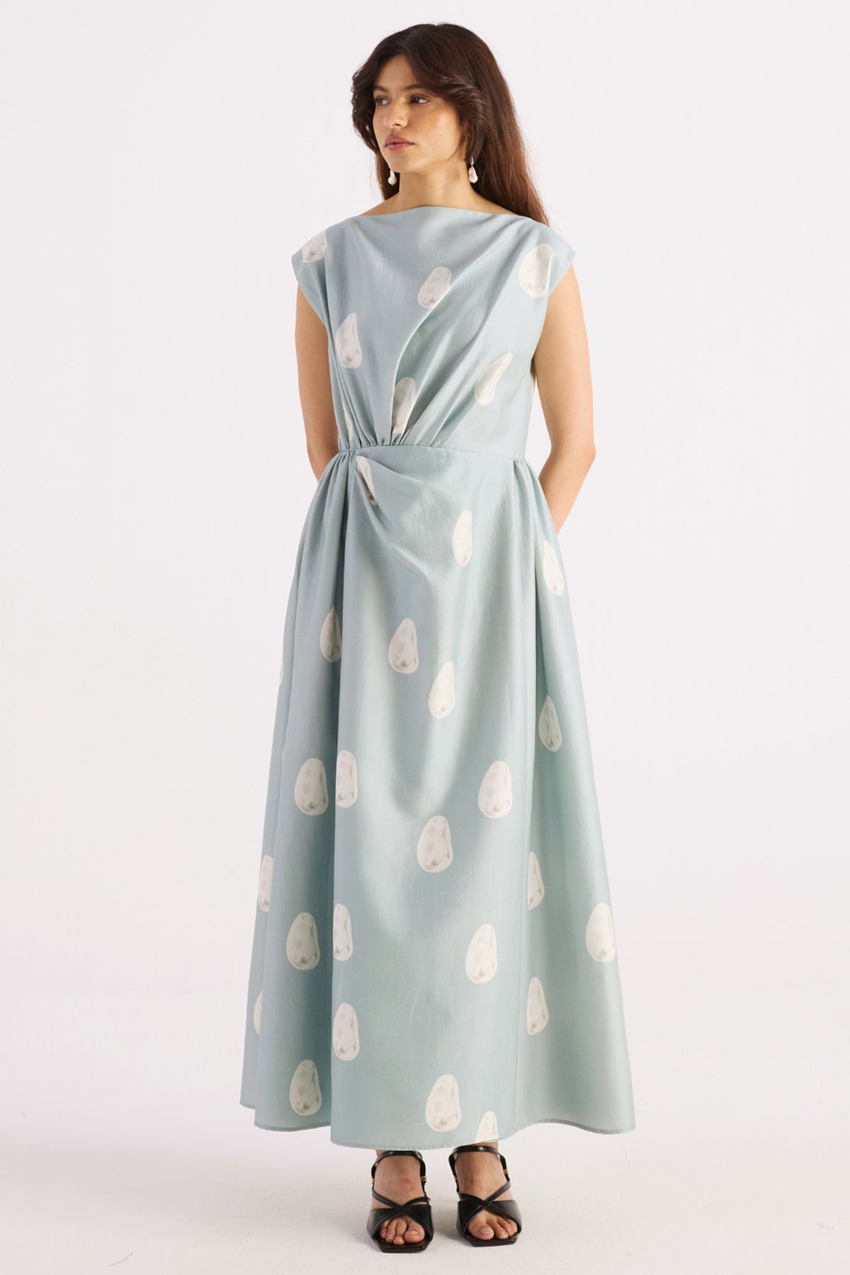 sea blue pearl print asymmetrical dress — image 1