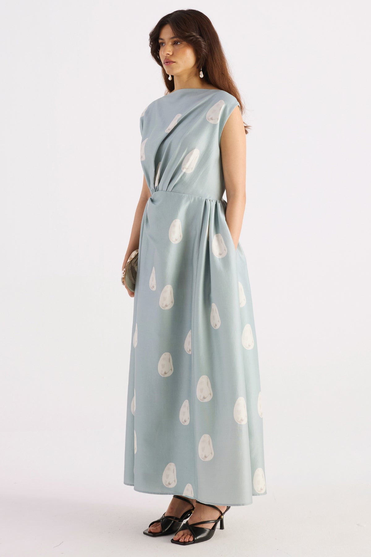 sea blue pearl print asymmetrical dress — image 3