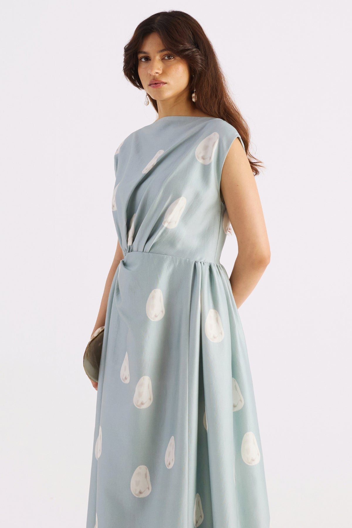 sea blue pearl print asymmetrical dress — image 4