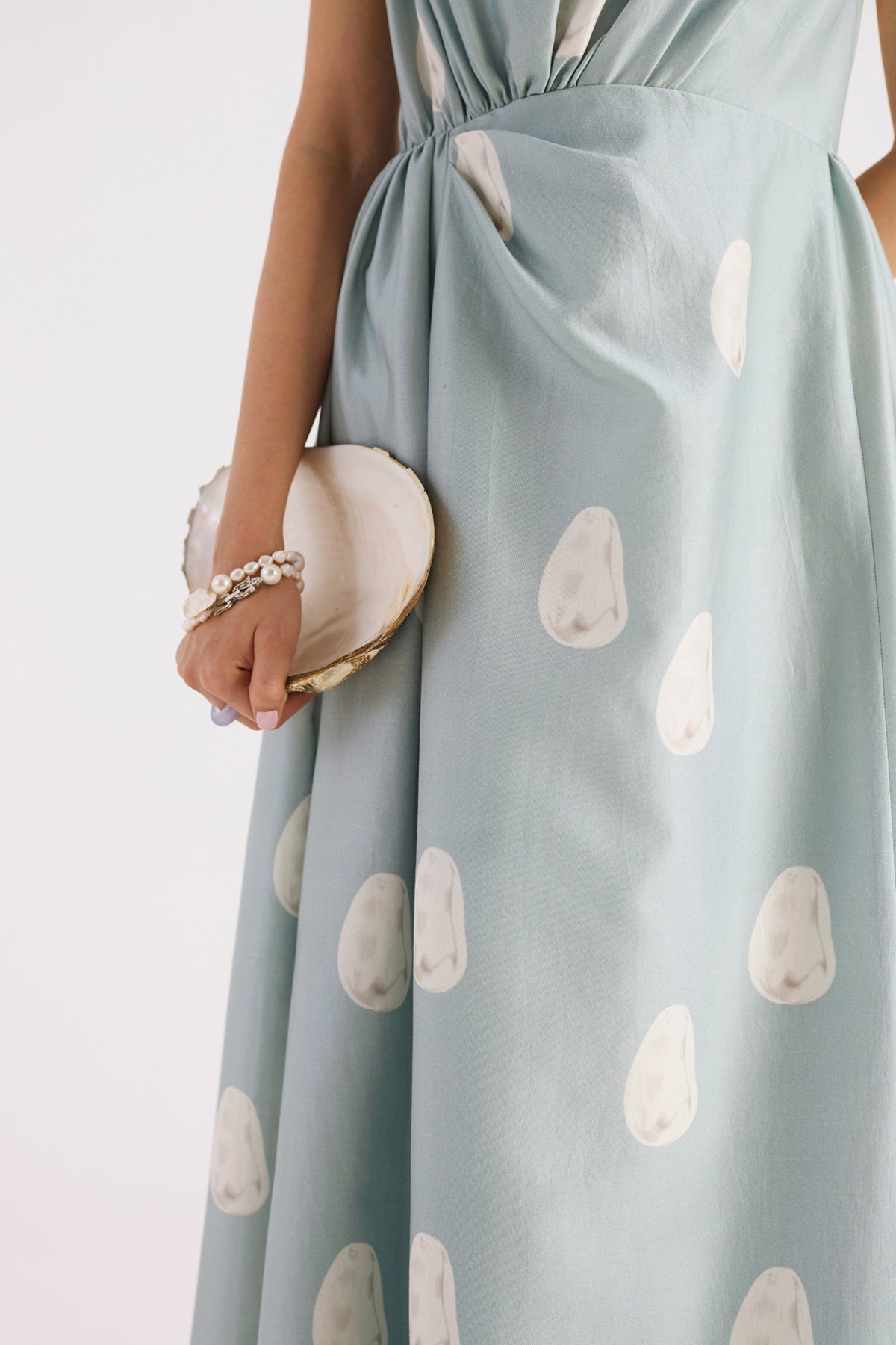sea blue pearl print asymmetrical dress — image 5