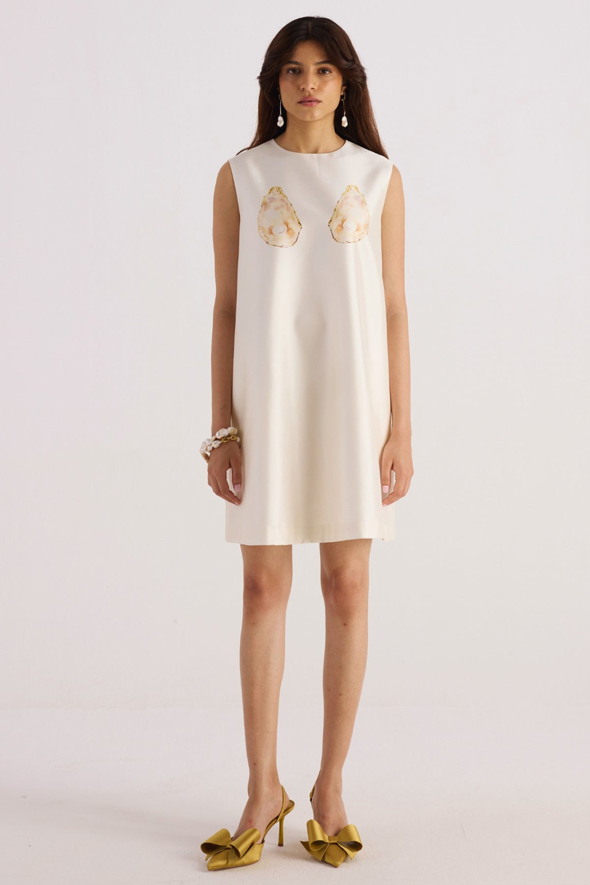 pearl white shell print mini dress — image 1