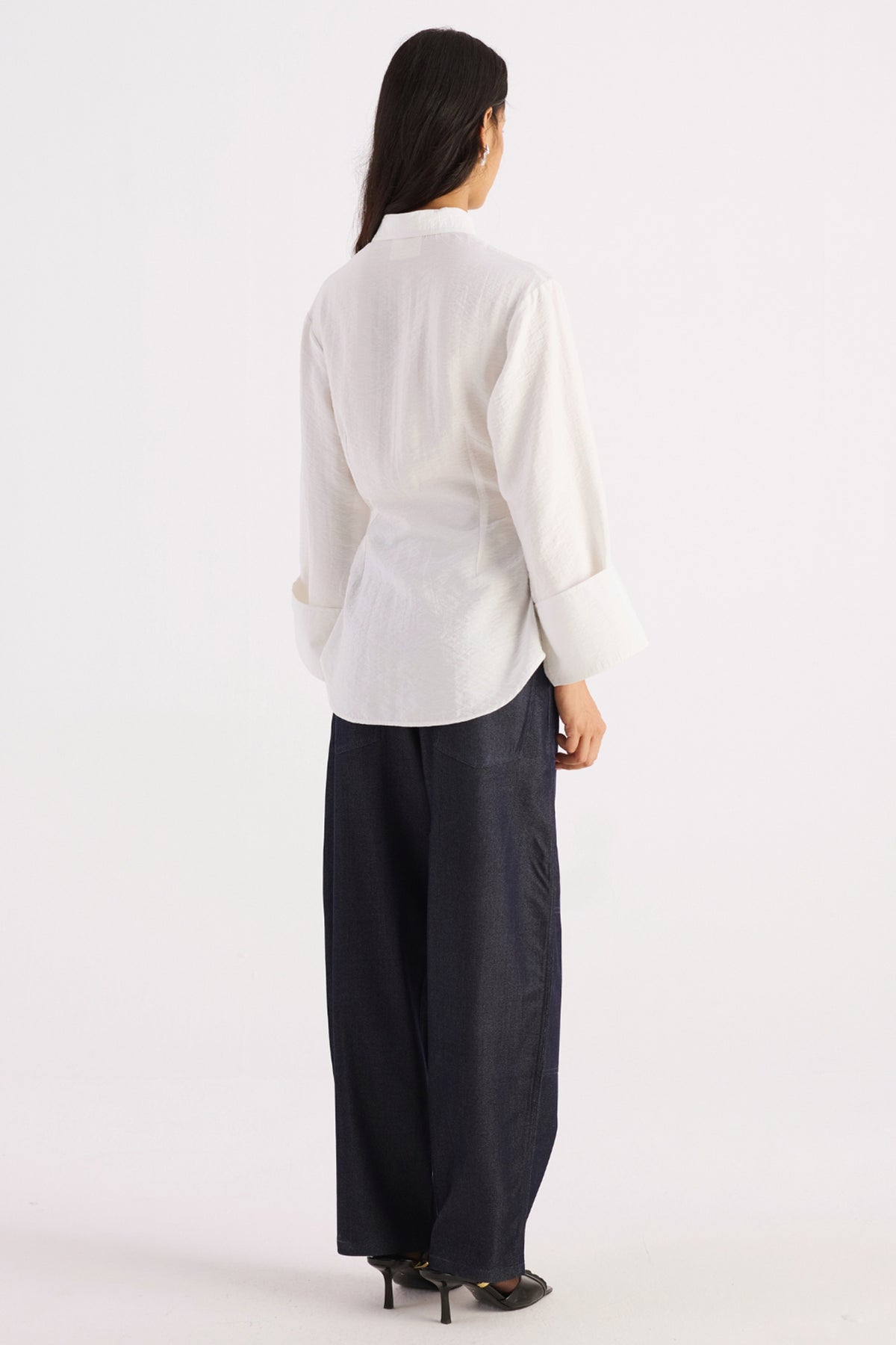 charcoal navy shell button denim trousers — image 2