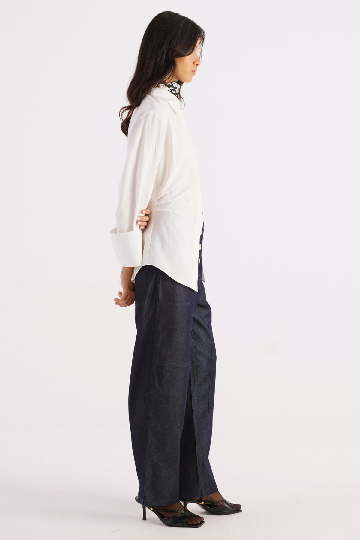 charcoal navy shell button denim trousers — image 3