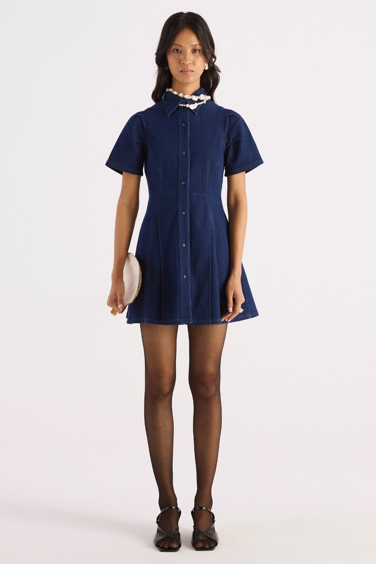 denim blue puff sleeve shirt dress — image 1