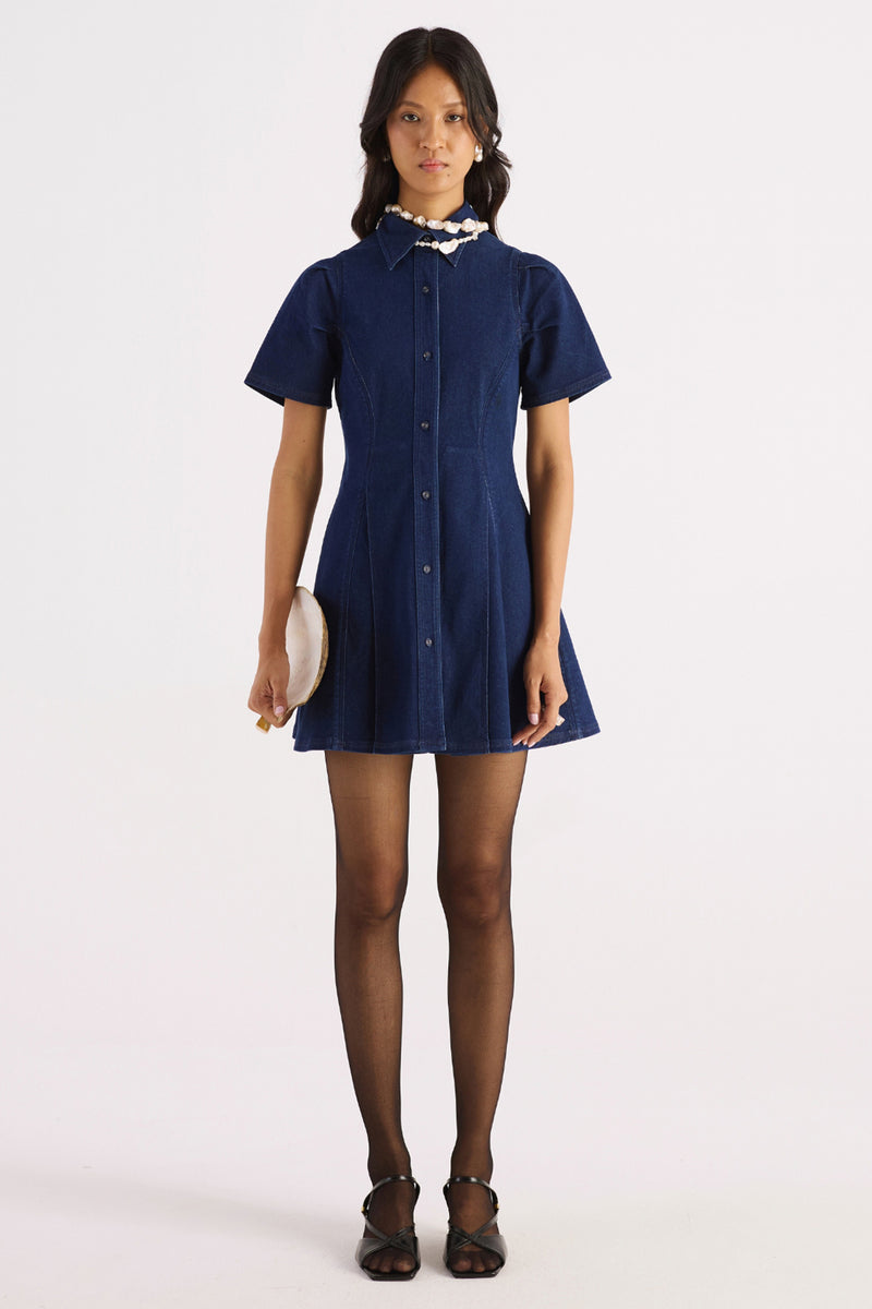 Denim Blue Puff Sleeve Shirt Dress