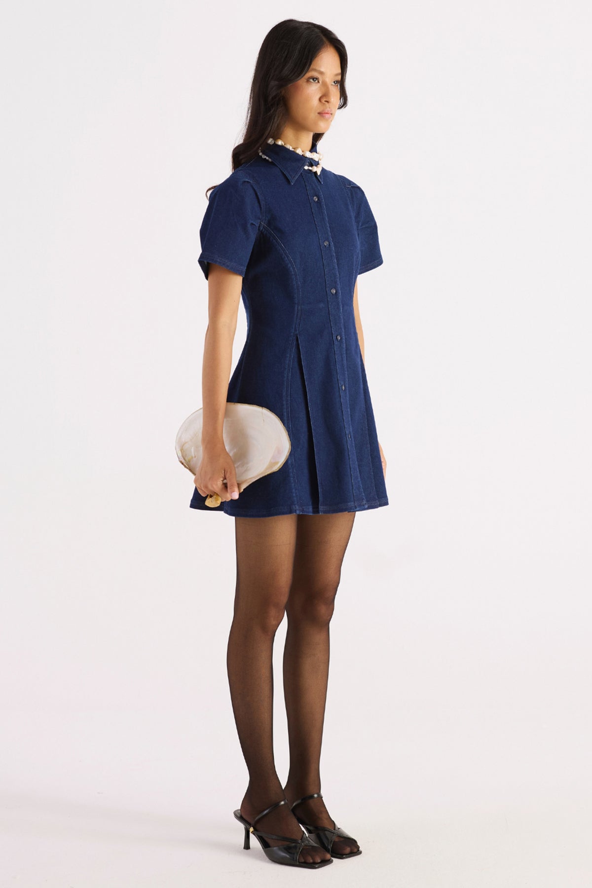 denim blue puff sleeve shirt dress — image 3