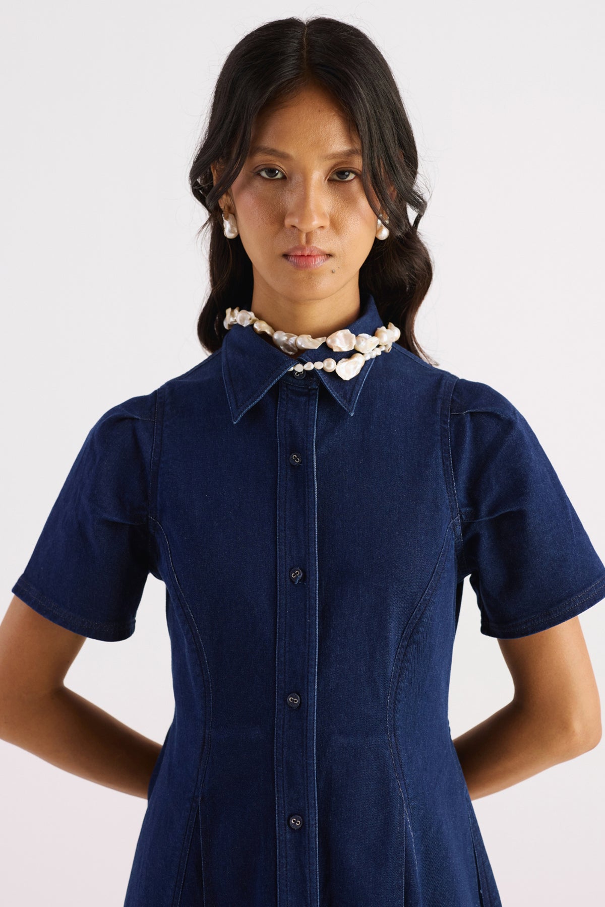 denim blue puff sleeve shirt dress — image 4