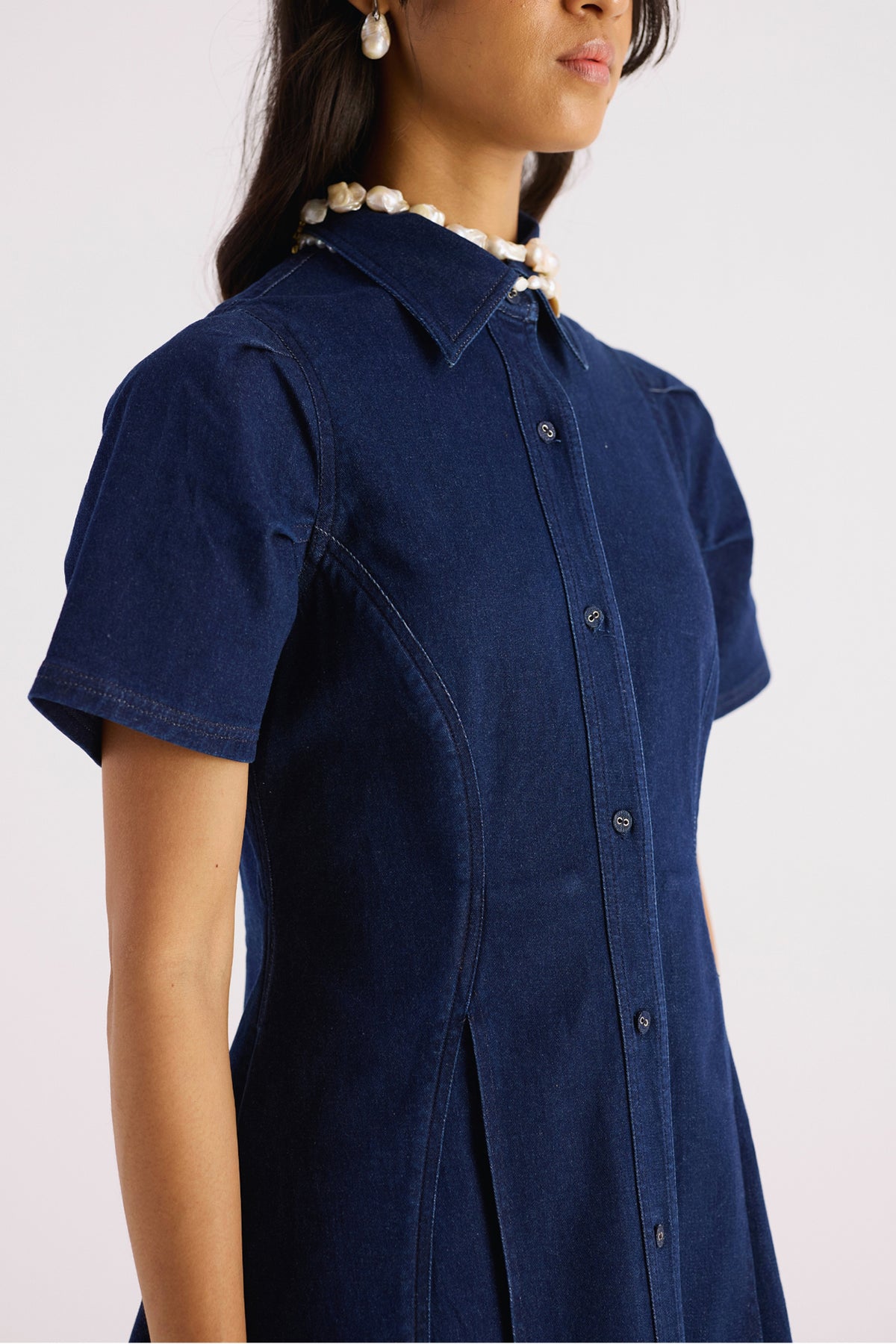 denim blue puff sleeve shirt dress — image 5