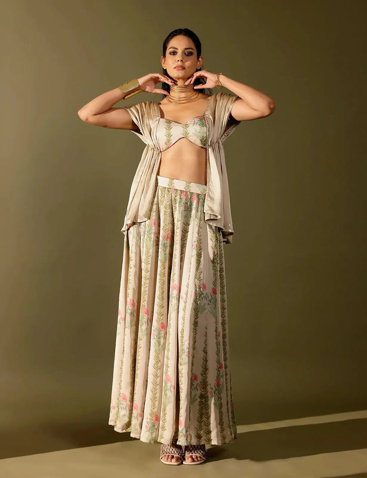bel draped blouse paired with kalidar skirt, image 1