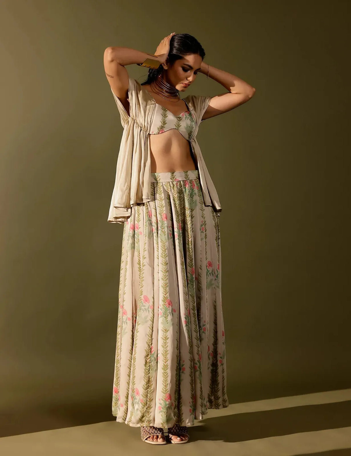 bel draped blouse paired with kalidar skirt, image 3