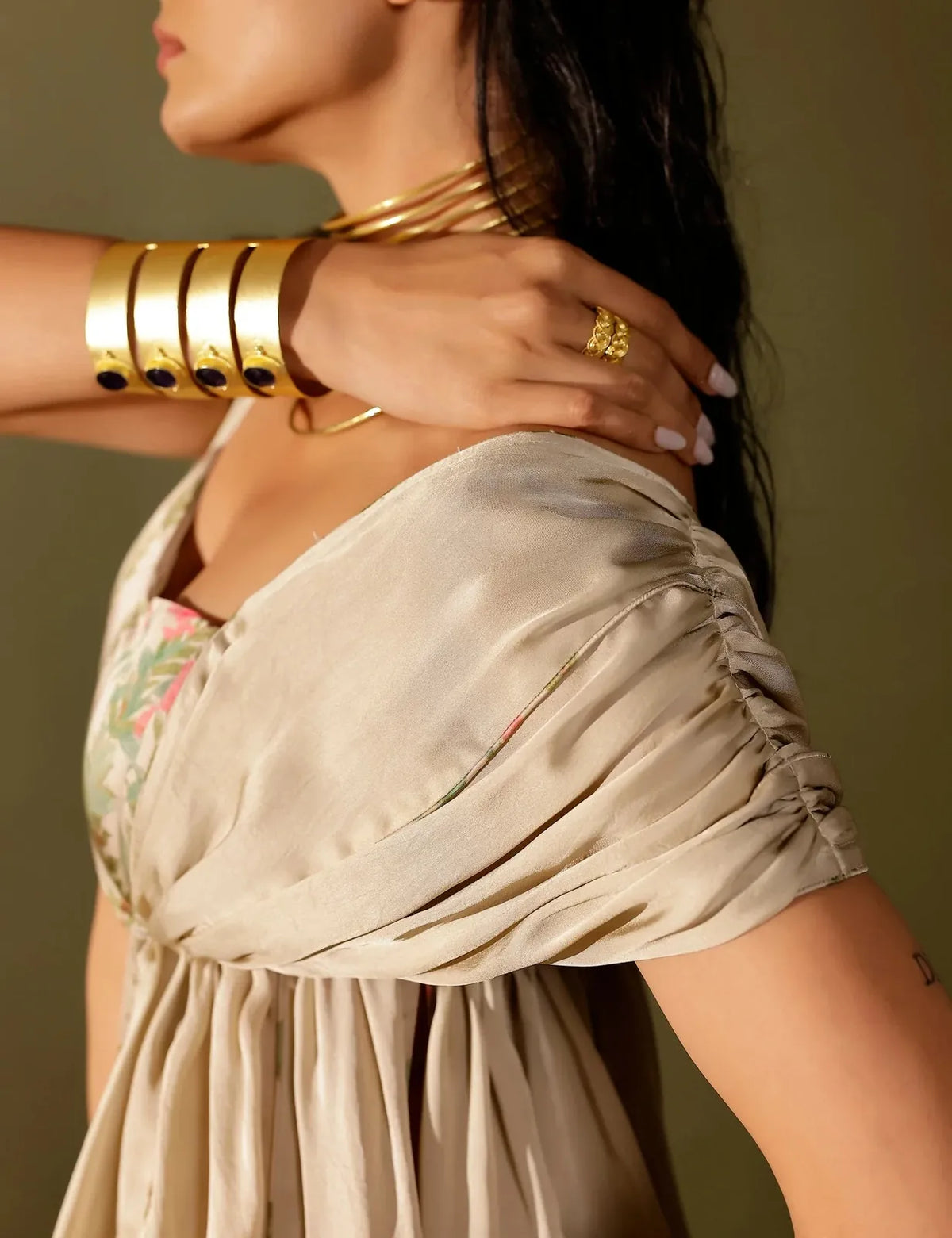 bel draped blouse paired with kalidar skirt, image 5