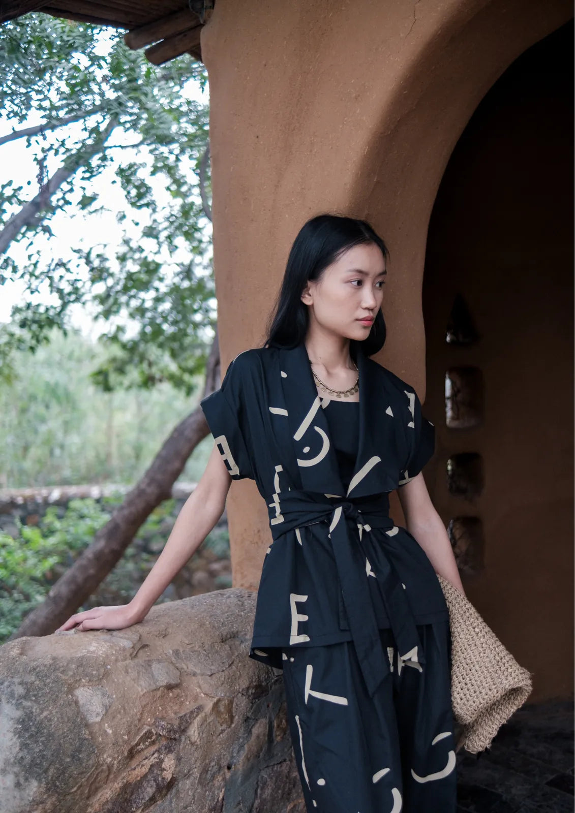 berlin shawl collar top - line printed, image 2