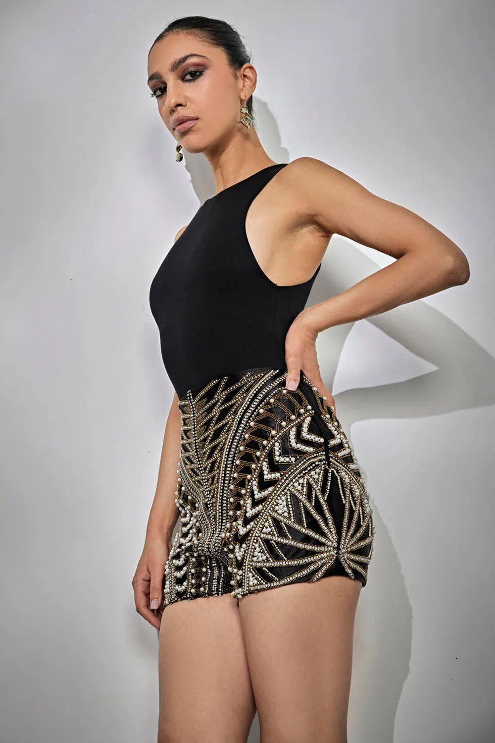 black embroidered shorts, image 2