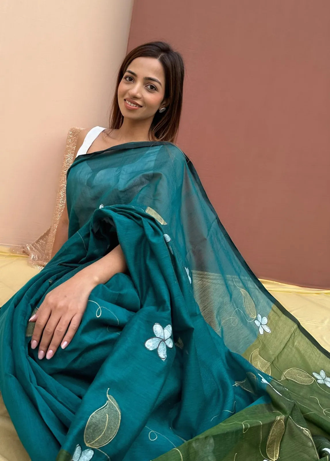 blue & green silk saree, image 4