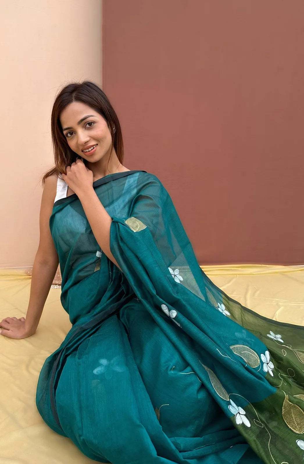 blue & green silk saree, image 1
