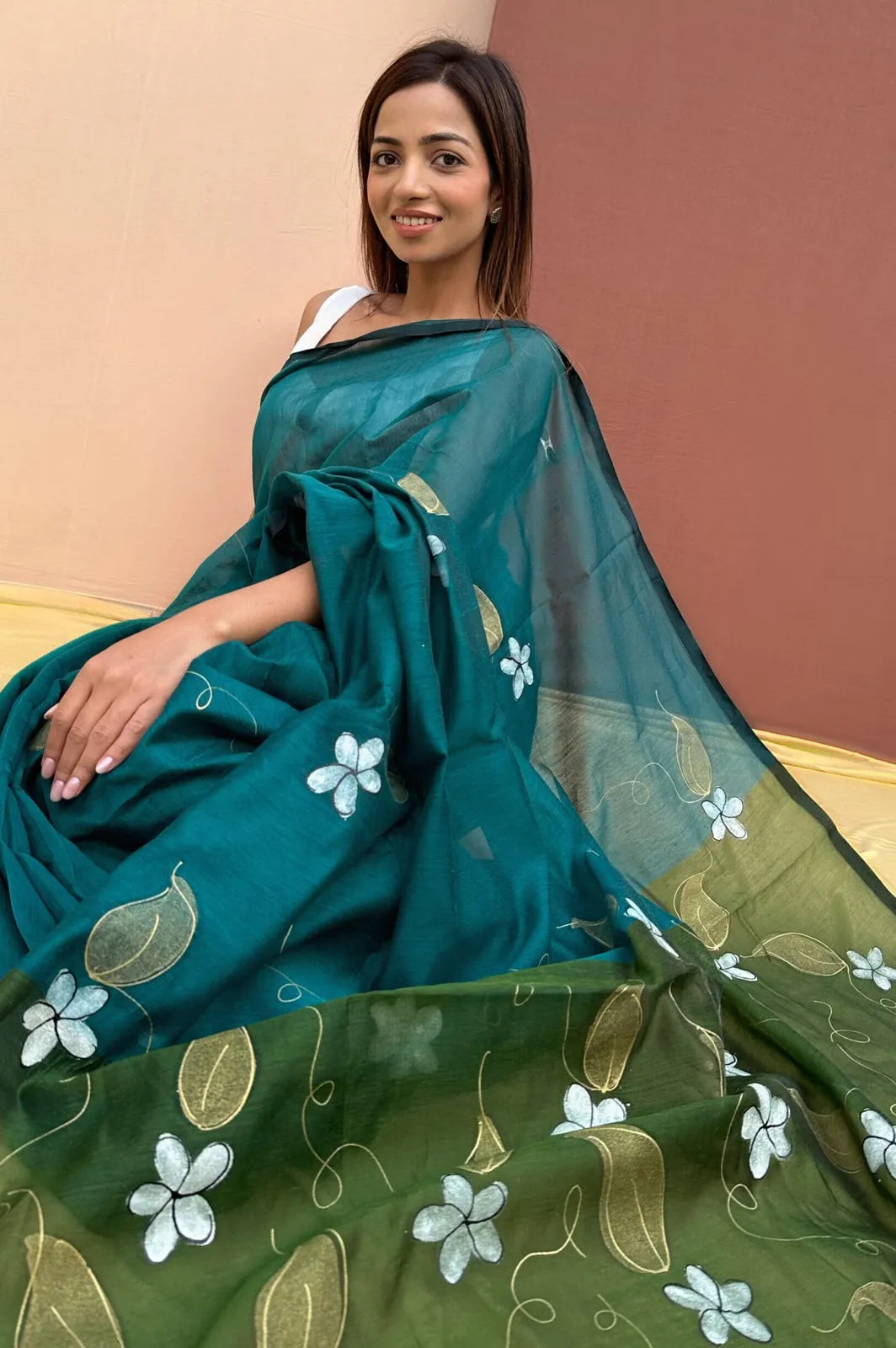 blue & green silk saree, image 5