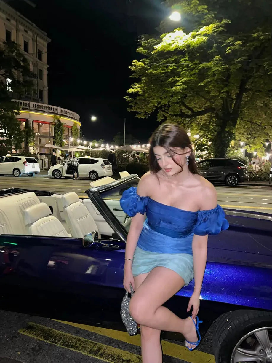 blue organza off shoulder dress, image 3