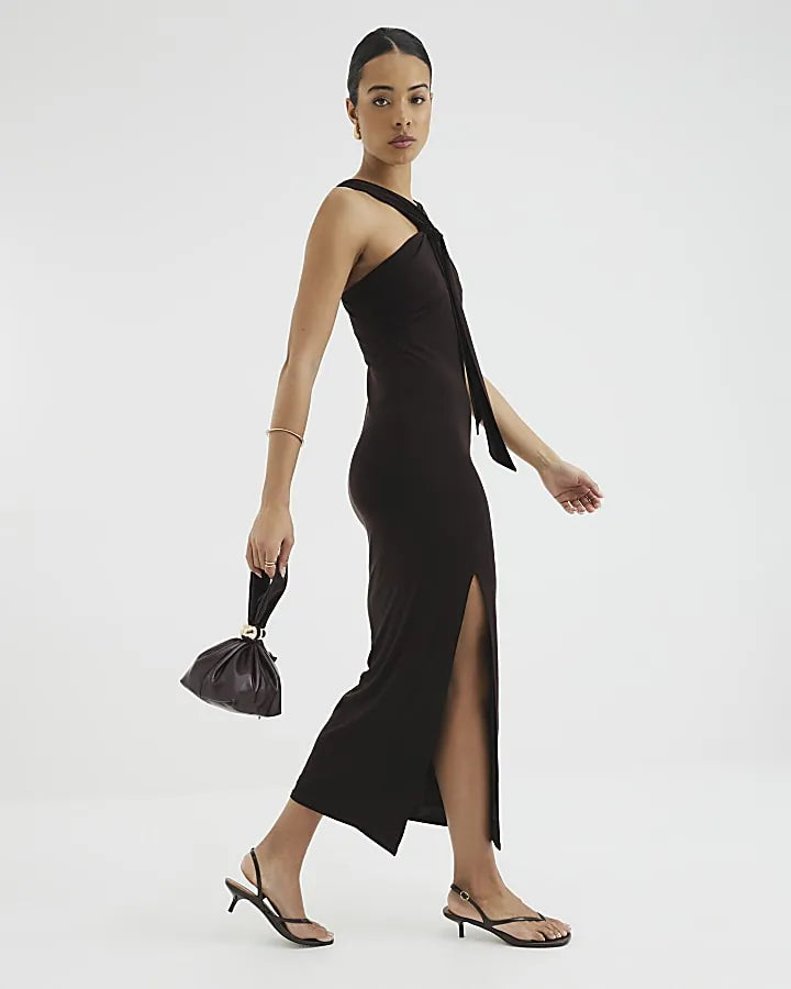 bow halter neck midi dress, image 2