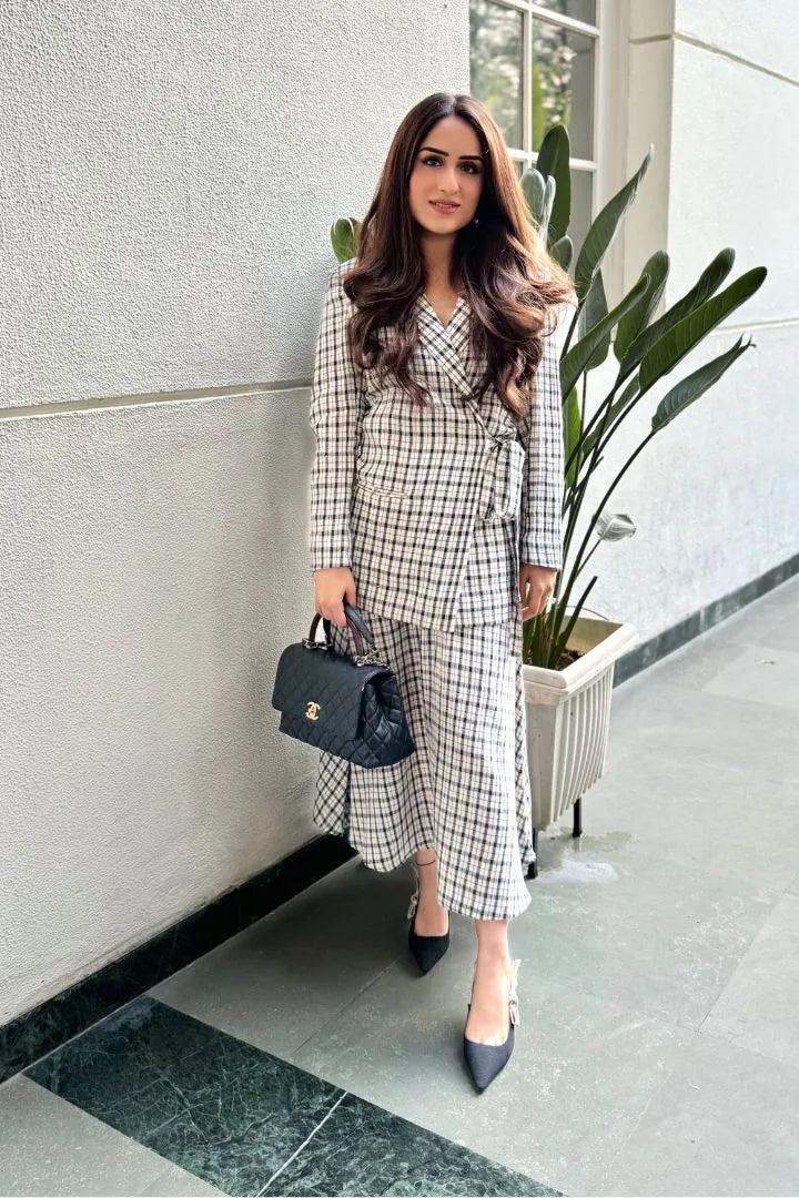 checkmate kala cotton tie up blazer & skirt set, image 6