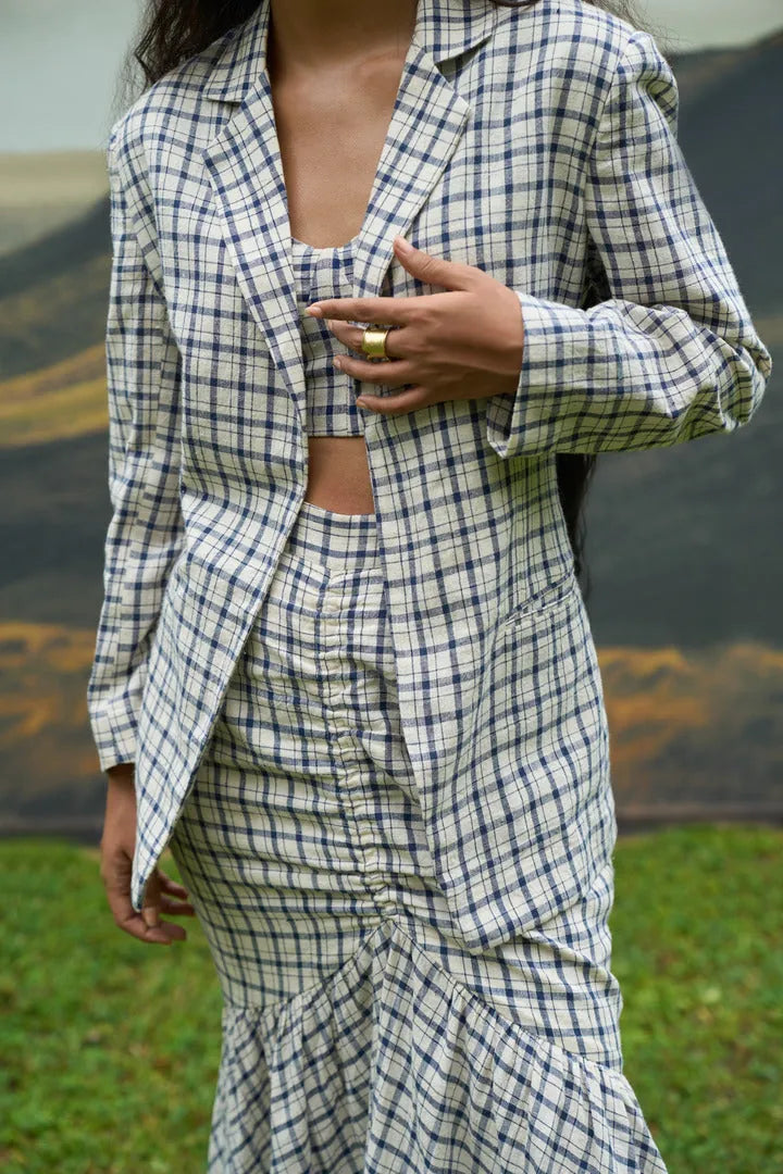 checkmate notch blazer & fish-cut skirt set, image 4