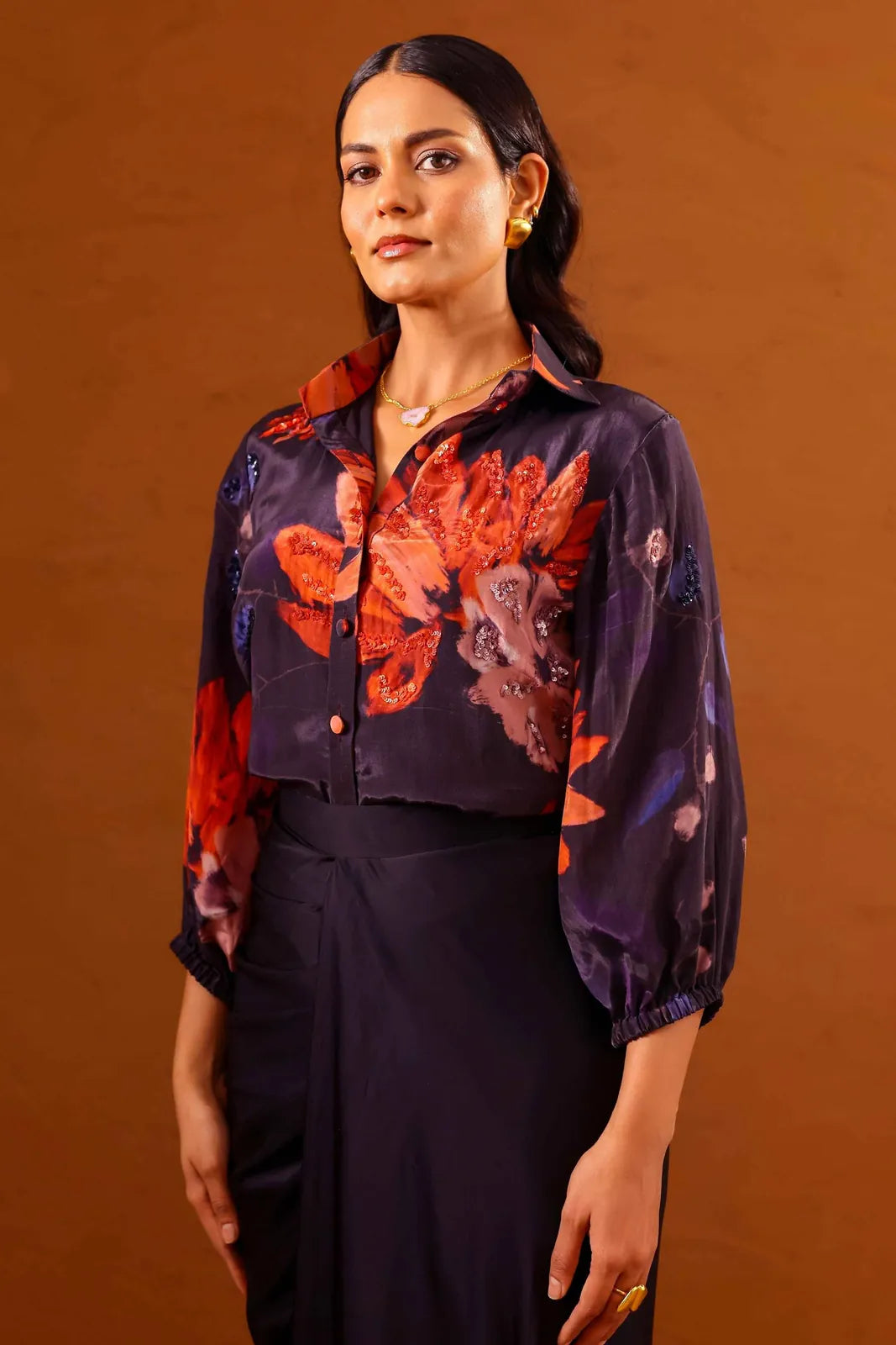clavo embroidered shirt with draped skirt, image 6