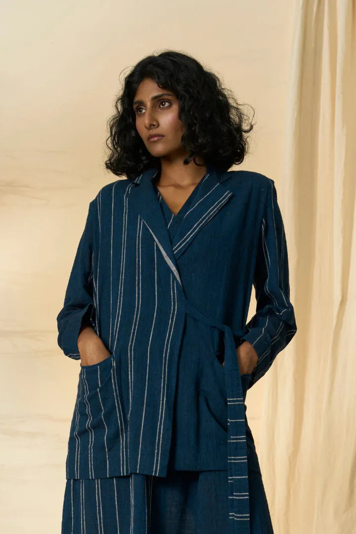 cobalt kala cotton tie up blazer, image 1