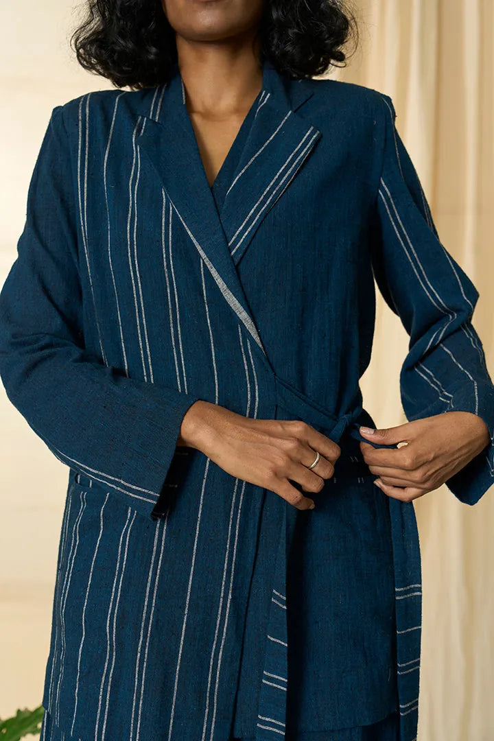 cobalt kala cotton tie up blazer, image 3