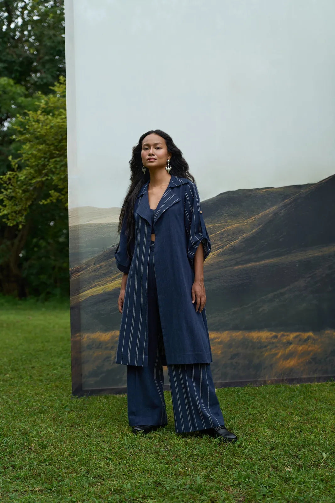 cobalt trench overlay & pants set, image 1