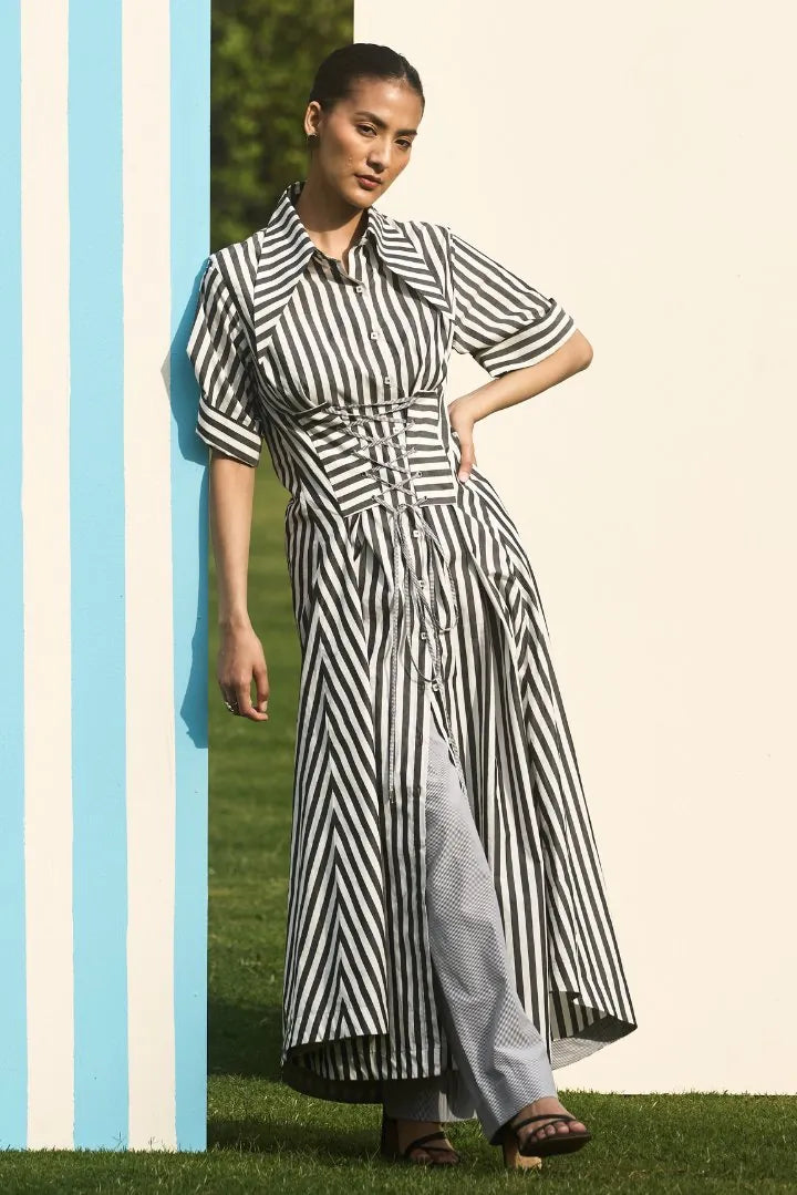 corset stripe midi dress — image 1