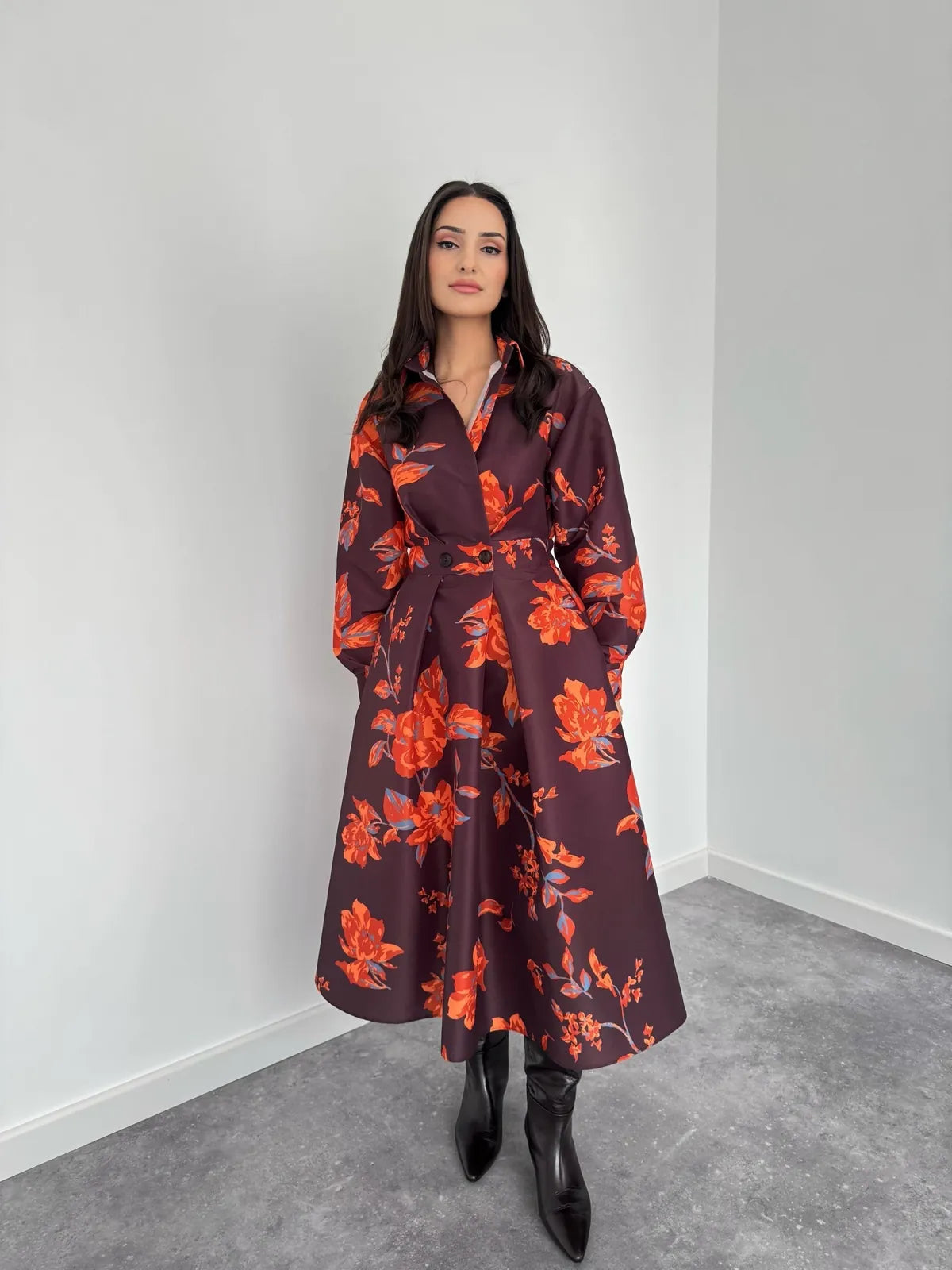 crimson bloom shirt midi dress, image 2