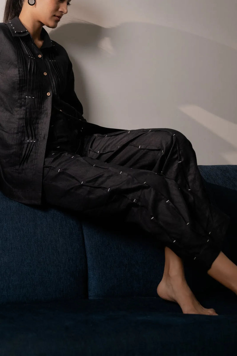 Ebony Black Pleated Pants