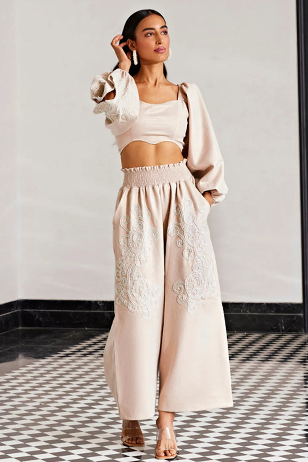 embellished co-ord set with sleeve cutout, image 3