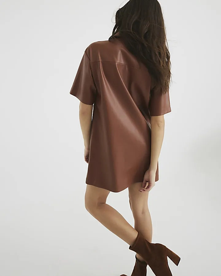 faux leather shirt dress, image 3