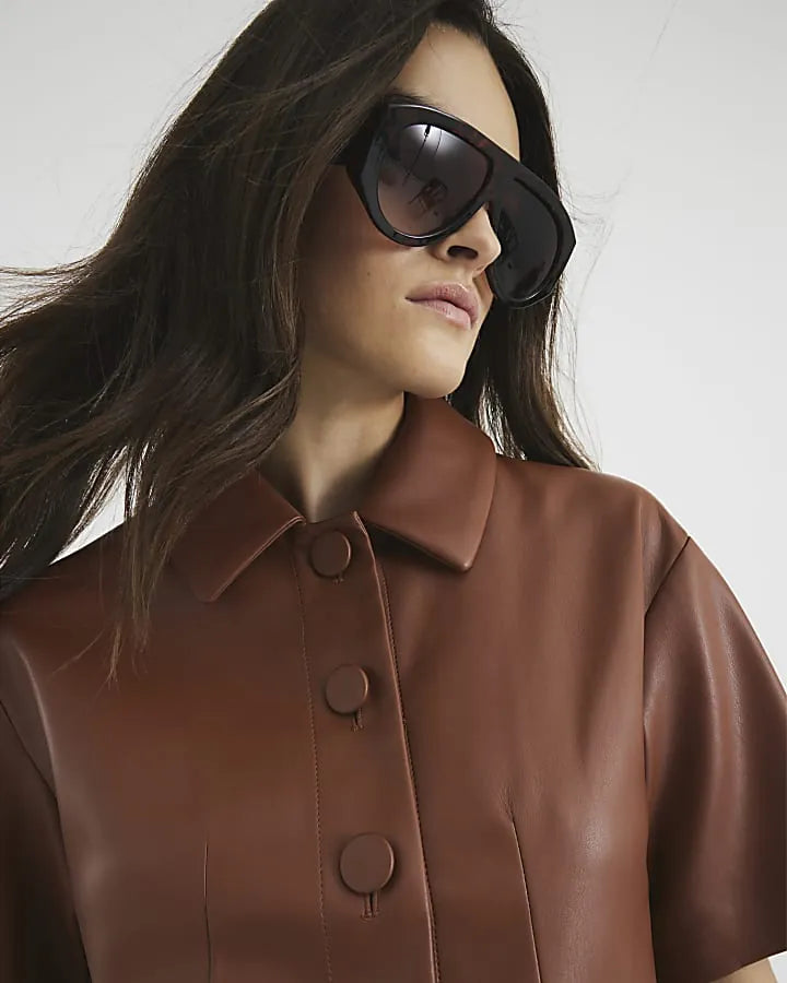 faux leather shirt dress, image 4