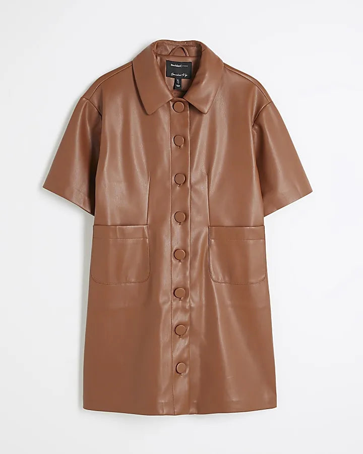 faux leather shirt dress, image 6