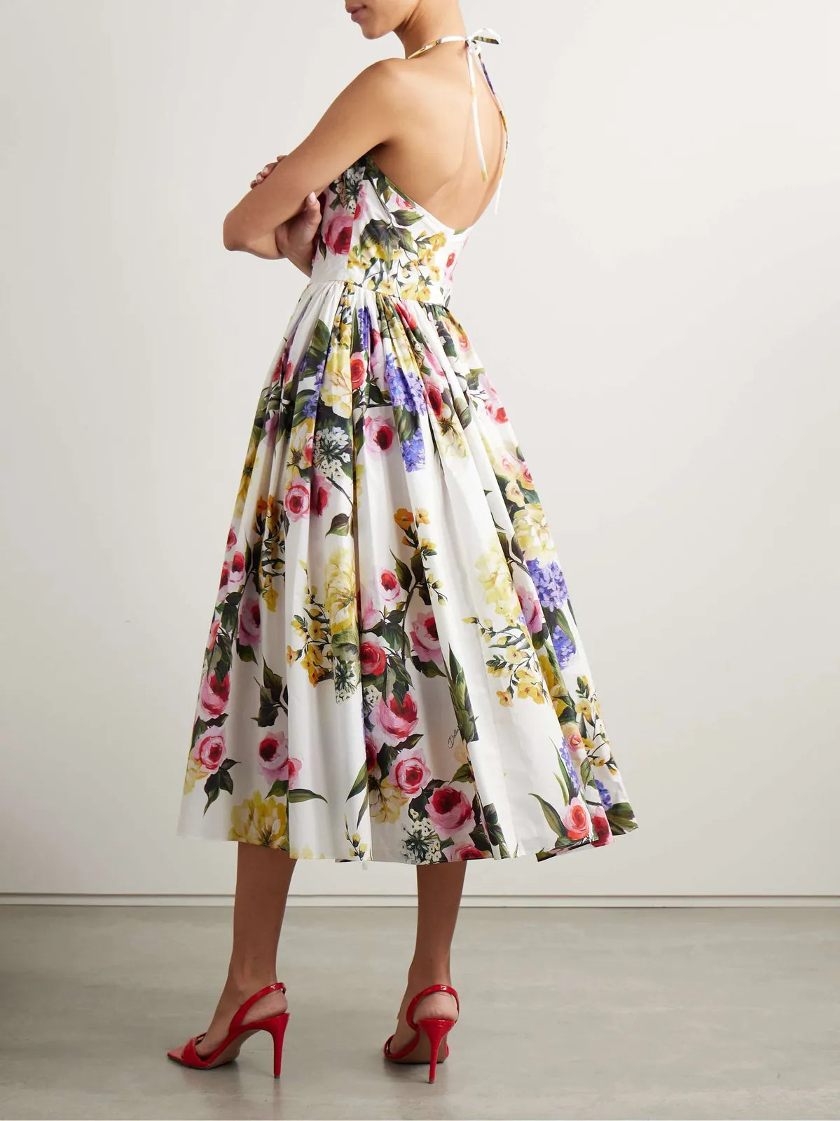 floral poplin halterneck midi dress, image 2