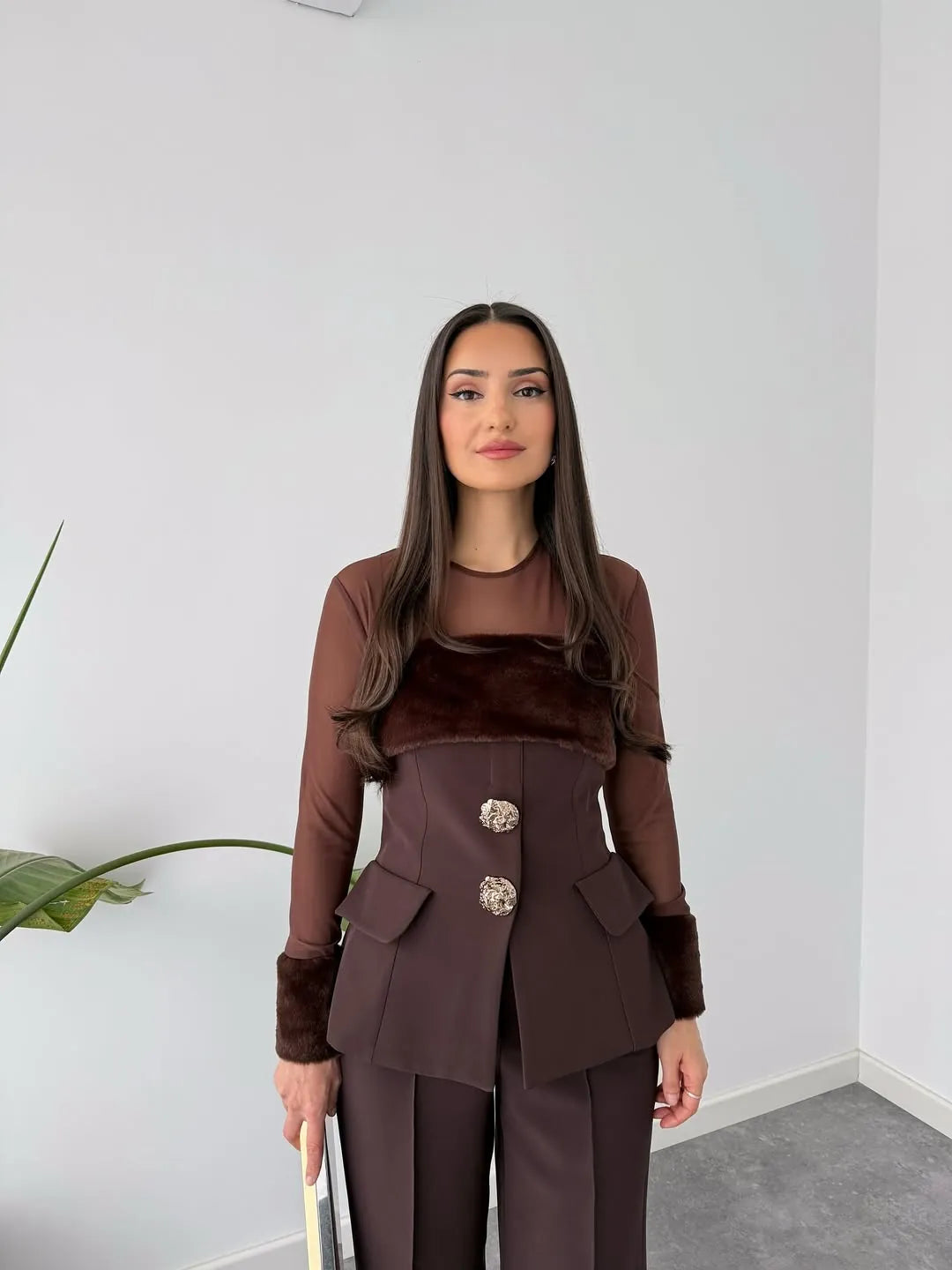 fur detail buttoned set, image 1