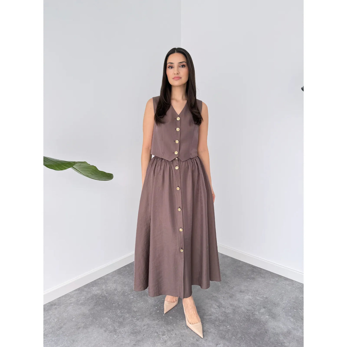 gold button detailed tencel set, image 3