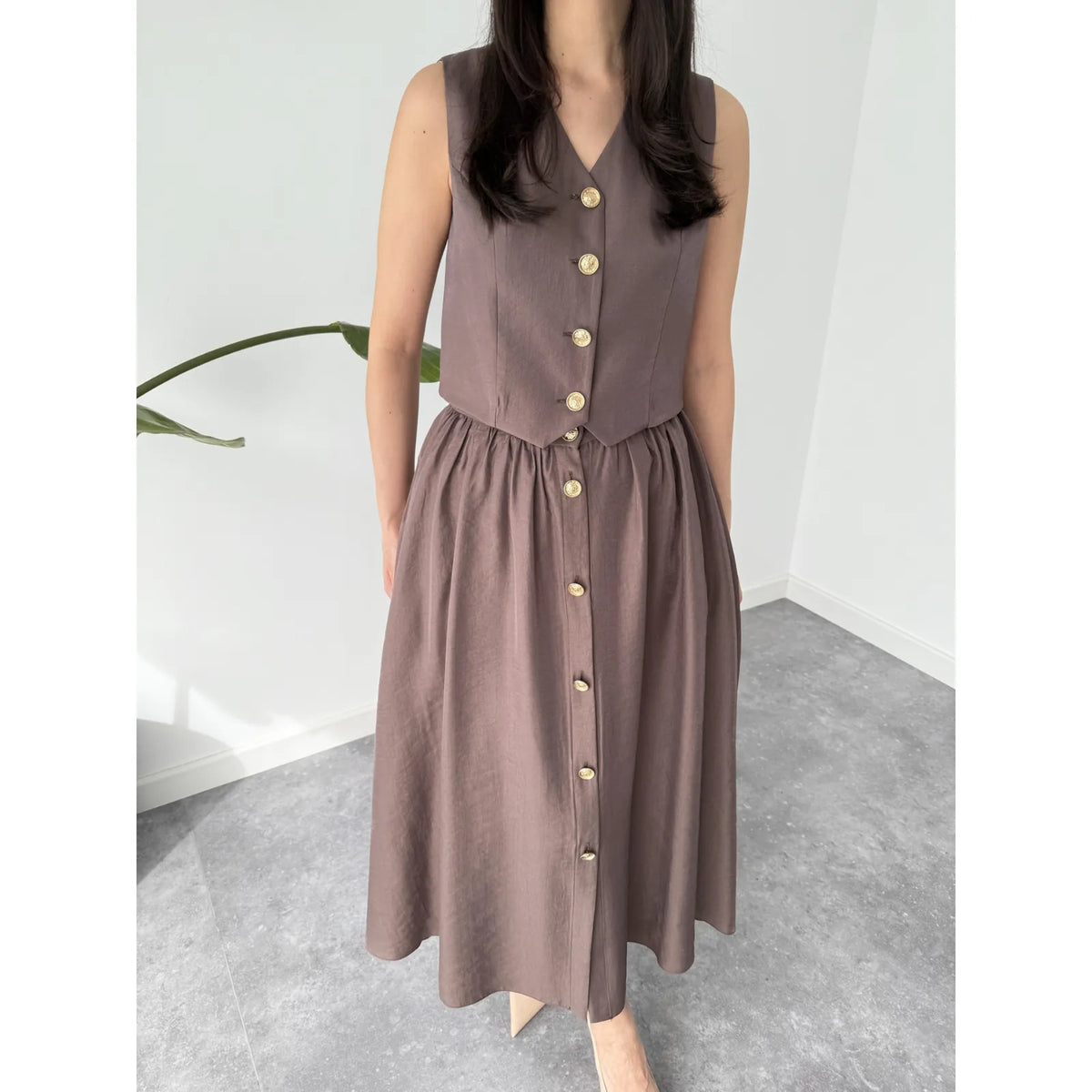gold button detailed tencel set, image 5